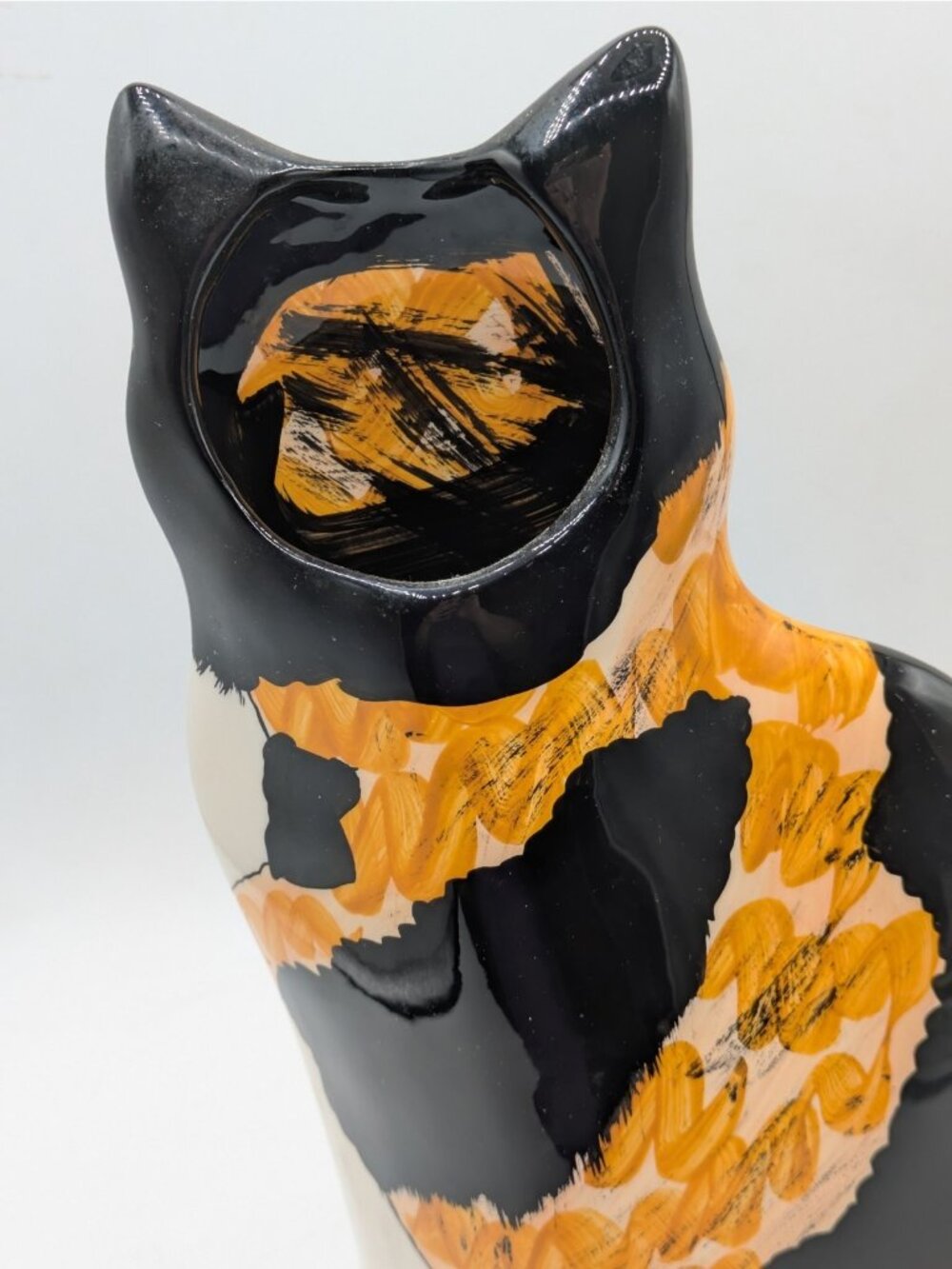 Cats by Nina Ceramic Cat Vase Calico Kitty Black Orange Tabby Green Eyes 11" - Picture 4 of 10